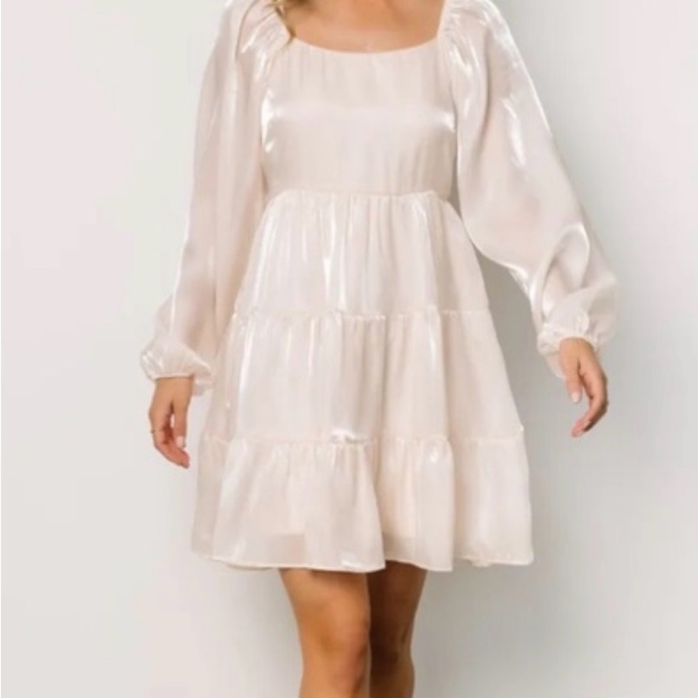 Baltic Born Cream Sheer Ivory Tiered Babydoll Dress Size Large formal cocktail